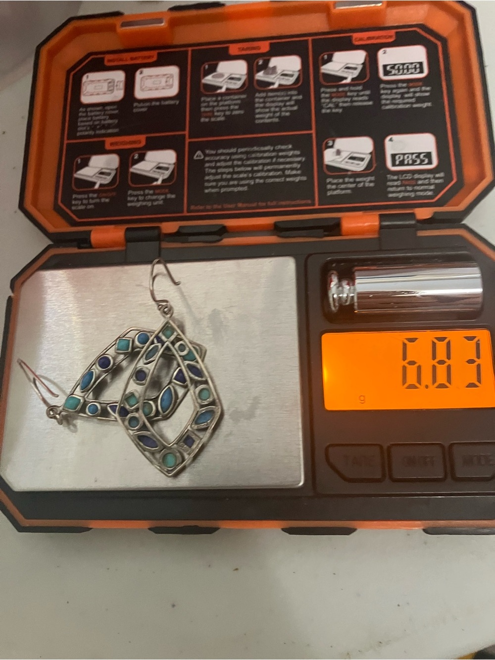 Vtg 925 Sterling Silver & Multi Colour Blue Turqouise Dangle Earrings | 2.2” - Picture 13 of 13